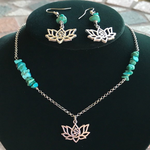 Silverskylight Jewelry - Handmade Boho turquoise om sign lotus flower set